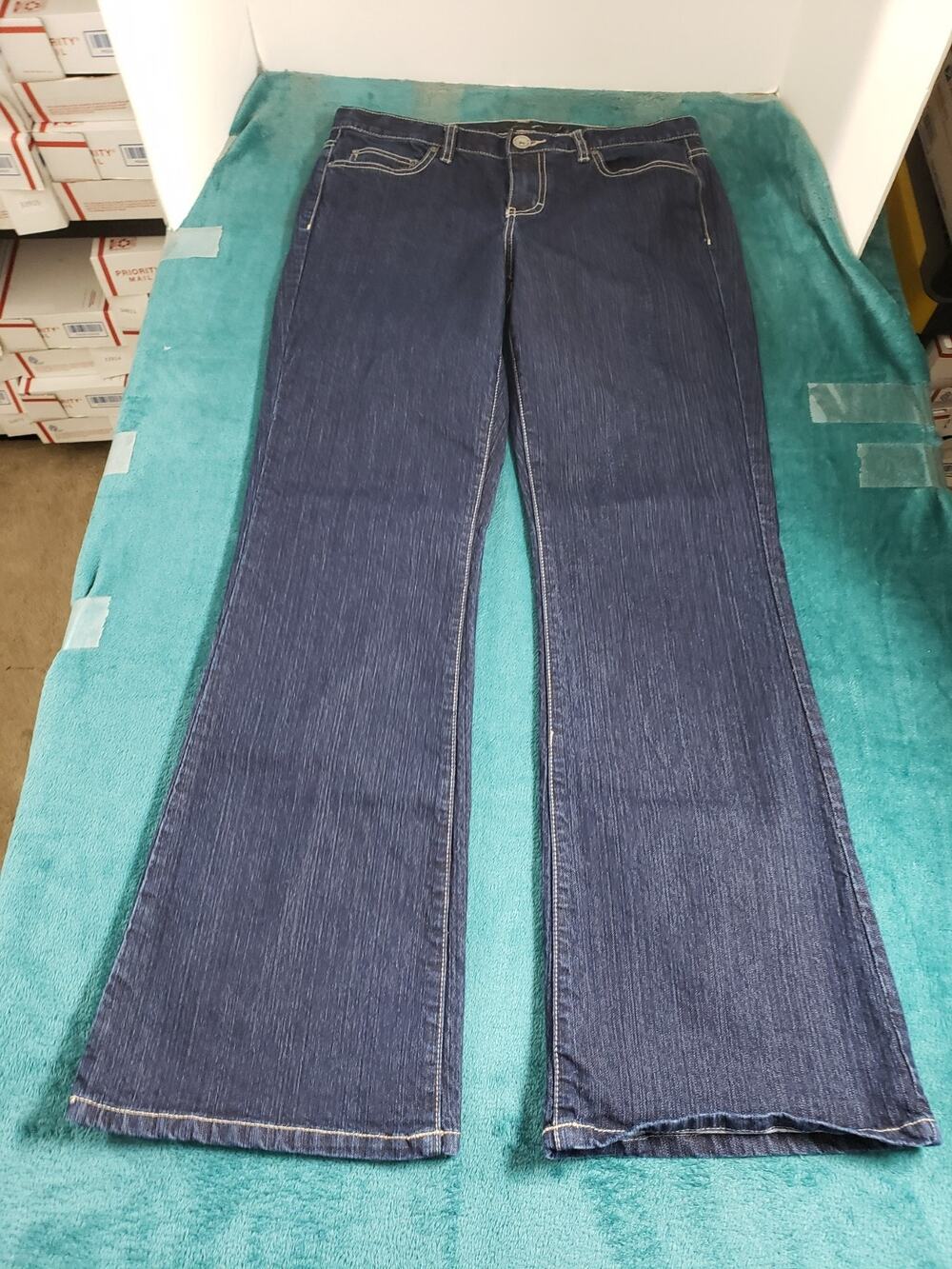 Calvin Klein Jeans Size 10 Womens Blue Pants Stretch Denim Ladies Mid Rise Flare
